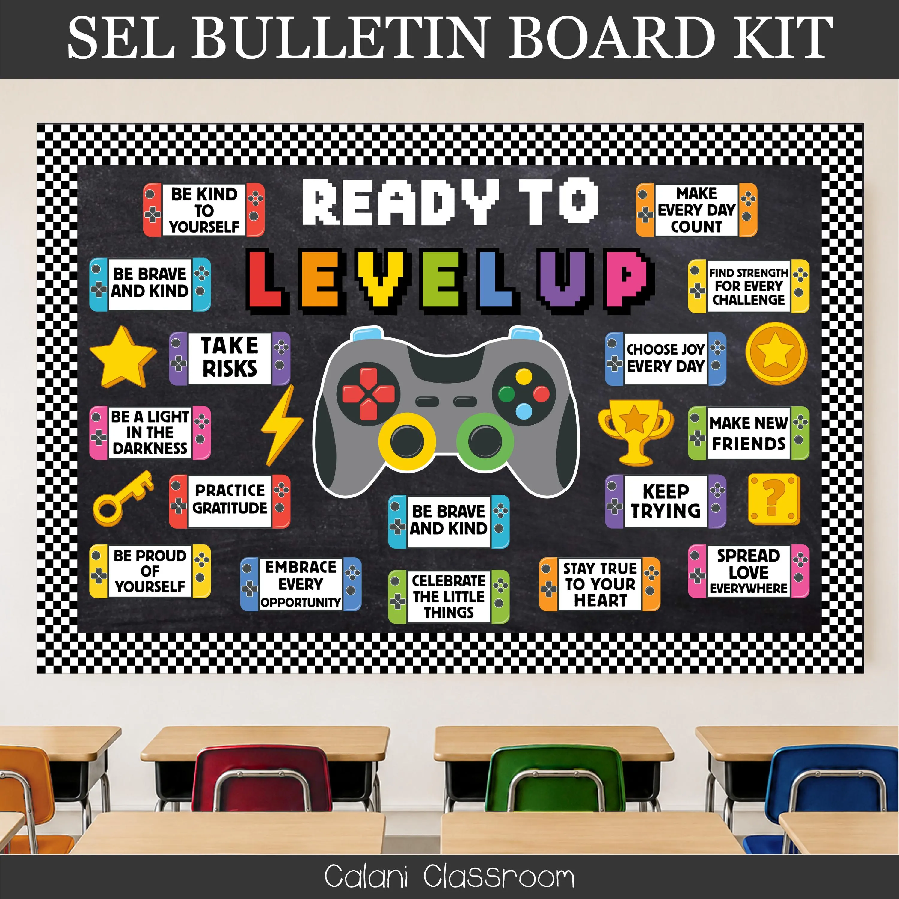 Ready To Level Up Bulletin Board Kit | SEL Bulletin Display | Video Game Classroom Decor | Editable Digital Download