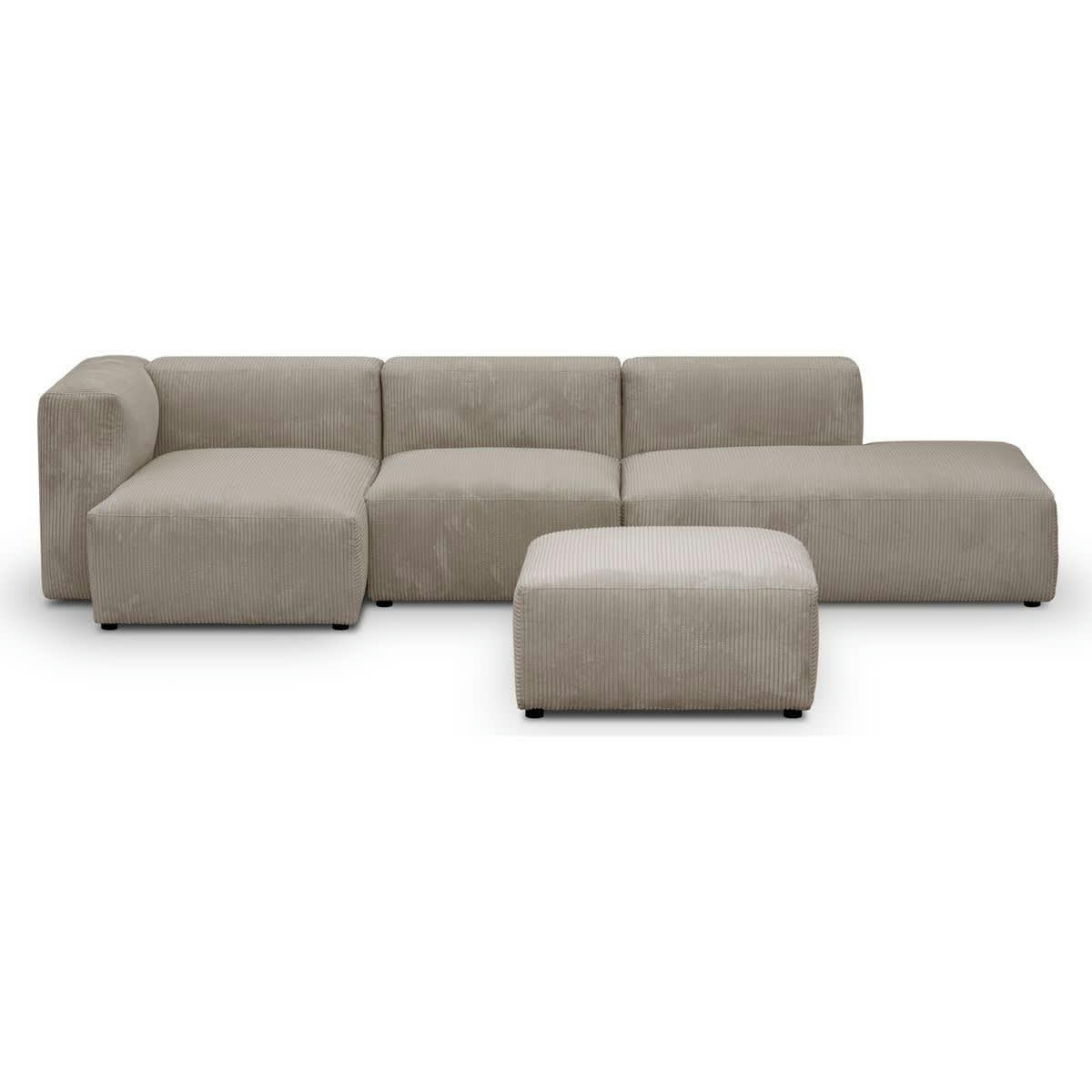 MODULO NEW - Canapé modulable angle gauche 5 places velours côtelé taupe + pouf