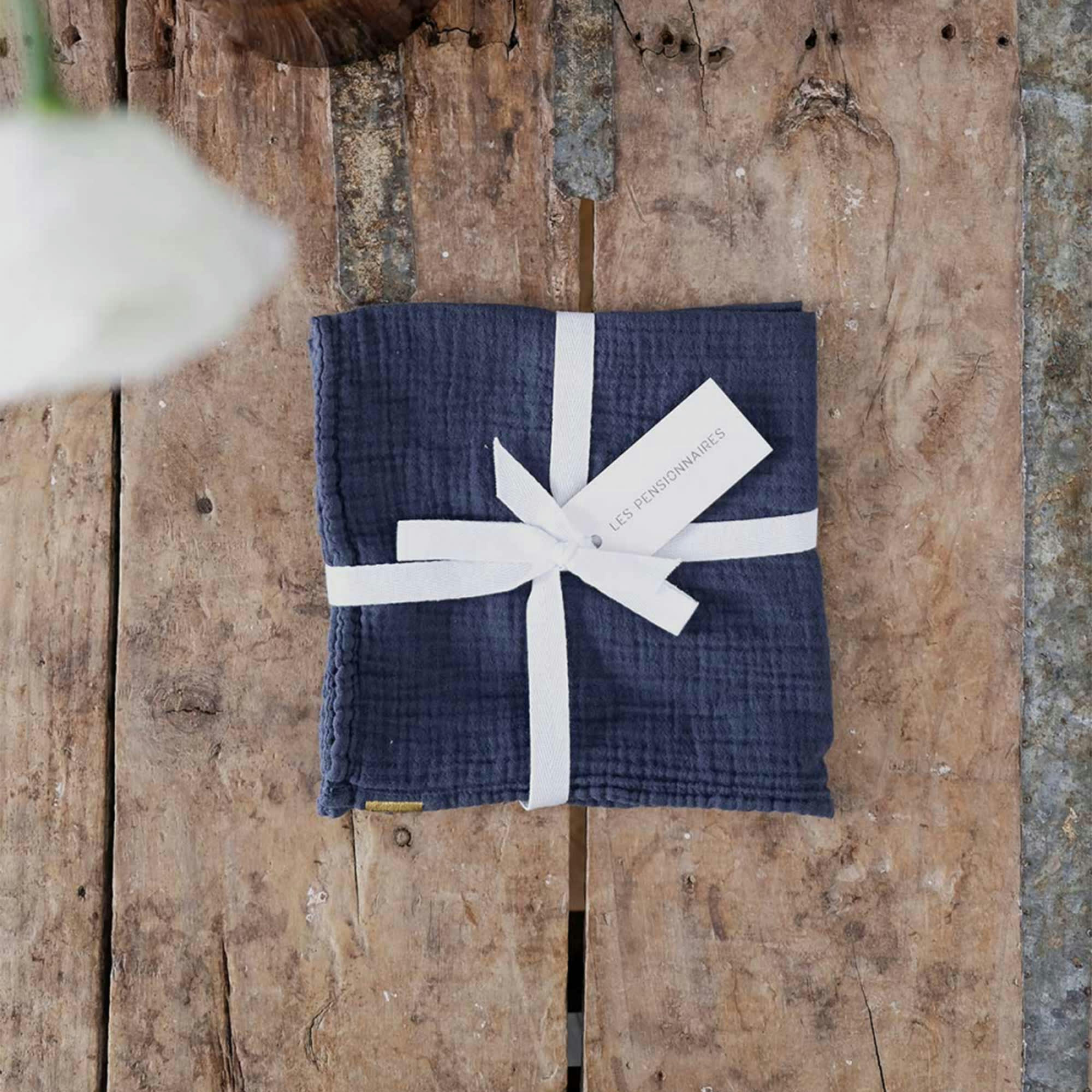 - Serviettes de table (lot de 2) en double gaze de coton bleu orage