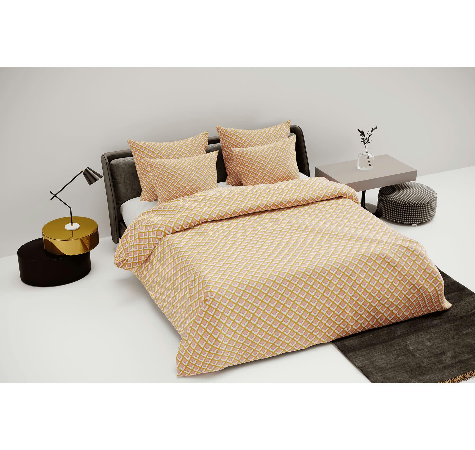 ELVI - Parure de lit en satin de coton motif géométrique 260x240cm