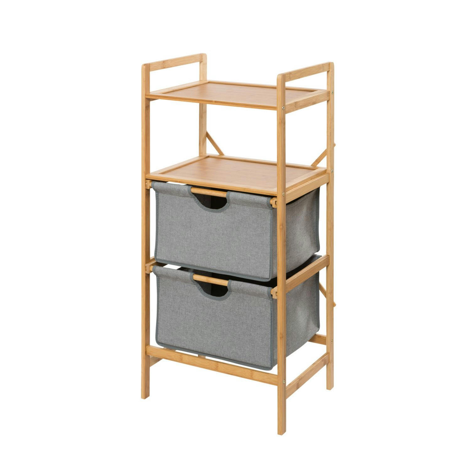 - Etagère de salle de bain en bambou 2 tiroirs h. 96 cm  gris