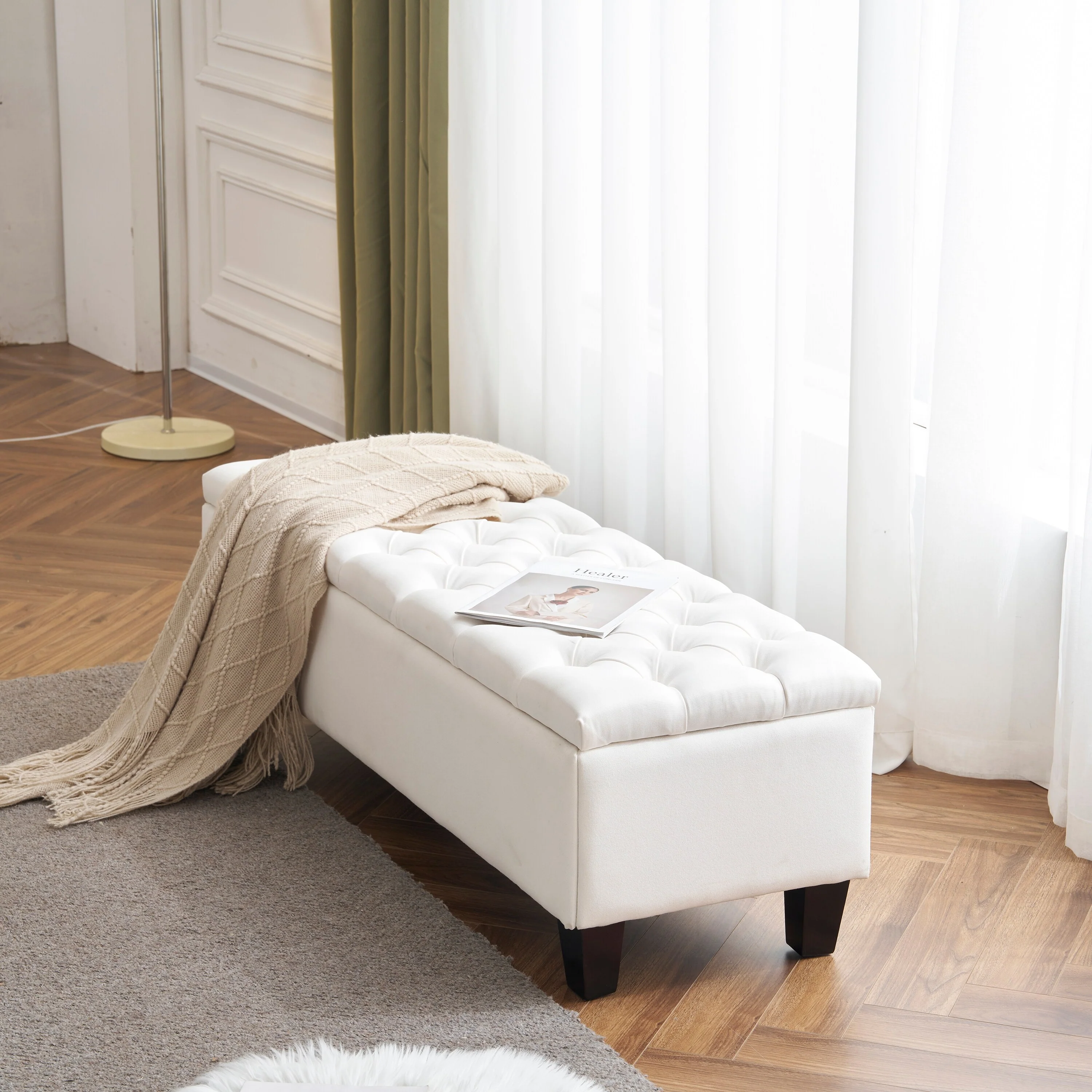 Button - Tufted and Diamond - Stitched Storage Ottoman