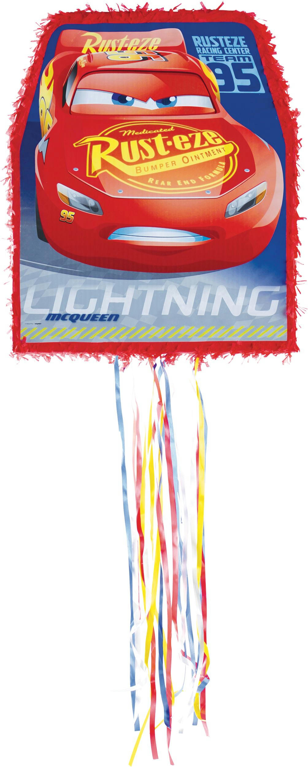 Disney Cars Lightning McQueen Pinata Hanging Pull String Decoration, Red, 22-in, Holds 2lb of Pinata Filler, for Birthday Parties