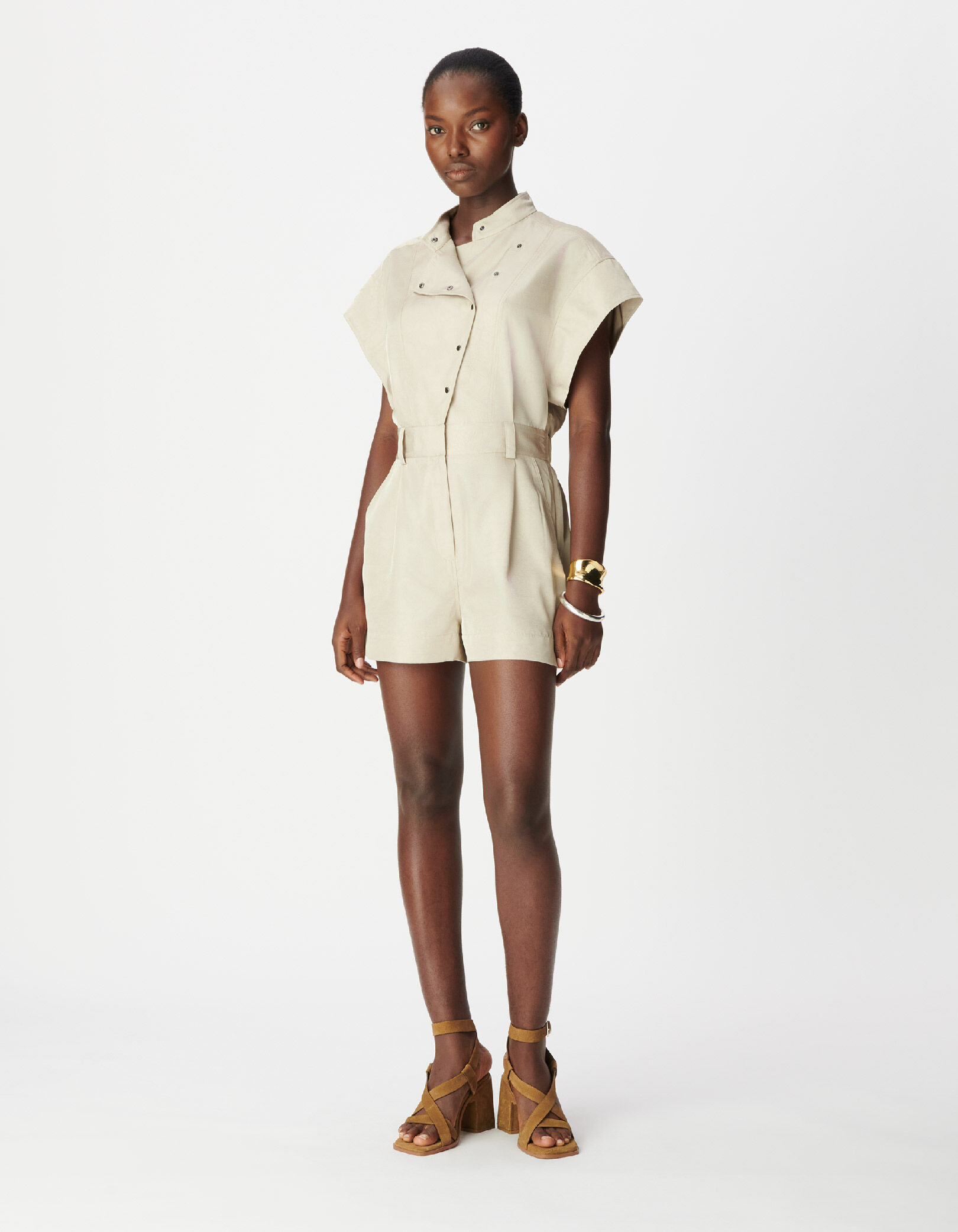 Combishort beige fermeture asymétrique Femme