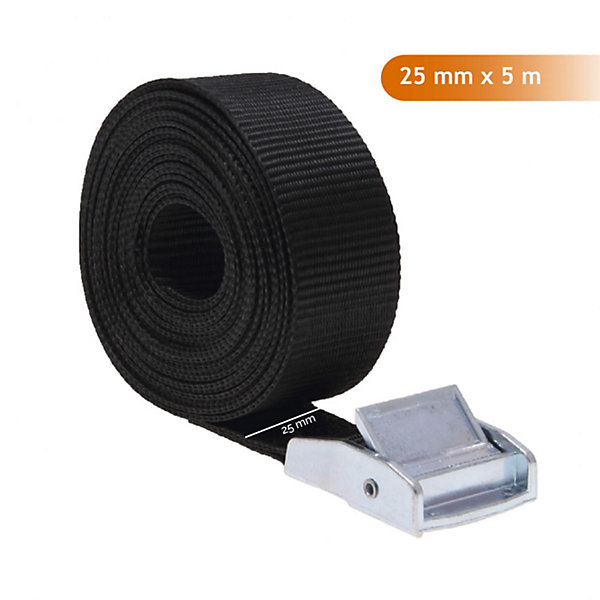 Lot de 4 sangles d'arrimage avec boucle - 25 mm x 5 m - Noir - Linxor
