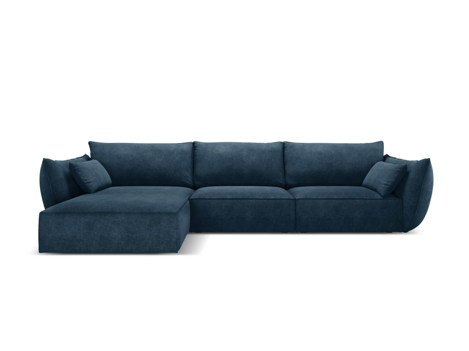 KAELLE - Canapé d'angle gauche 4 places en tissu chenille bleu roi