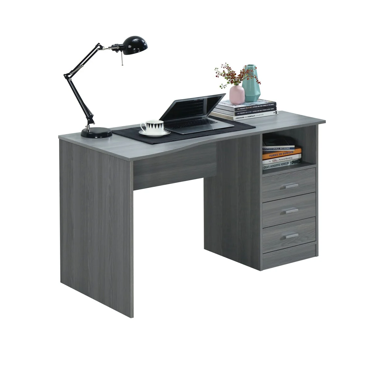 Classic Computer Desk with Multiple Drawers for Office Room,Living Room, Grey