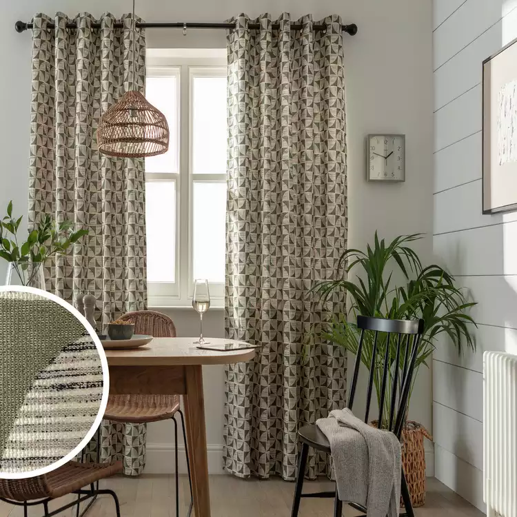 Habitat Cabin Geometric Eyelet Curtains - Green - 117x137cm