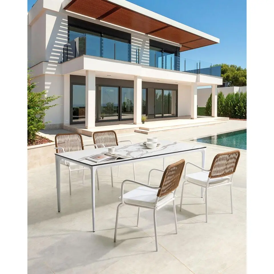 TACENO - Tuinstoel set van 4 - Wit/Bruin - Metaal/Aluminium