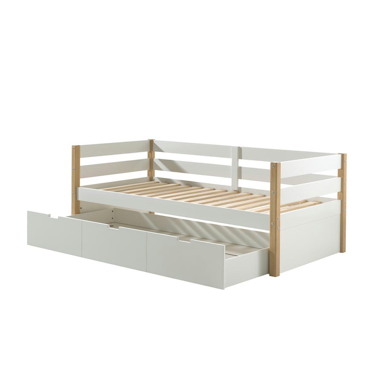 MARGRIT - Lit banquette 90x200 sommier tiroir de lit inclus blanc naturel