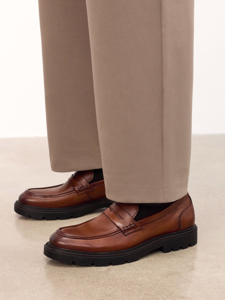 Brown loafers on a thicker sole