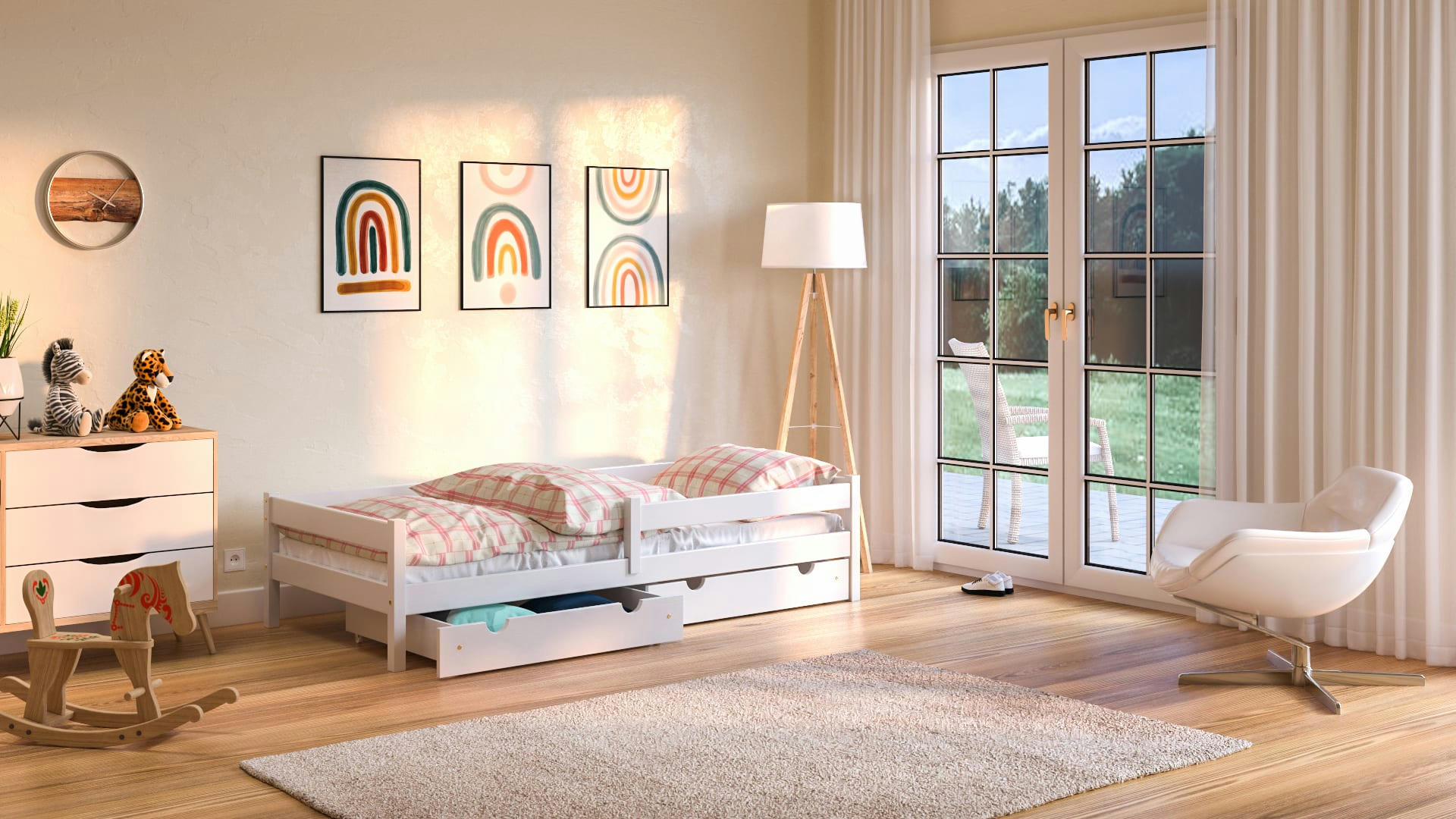 - Lit simple en pin massif 190x90 blanc