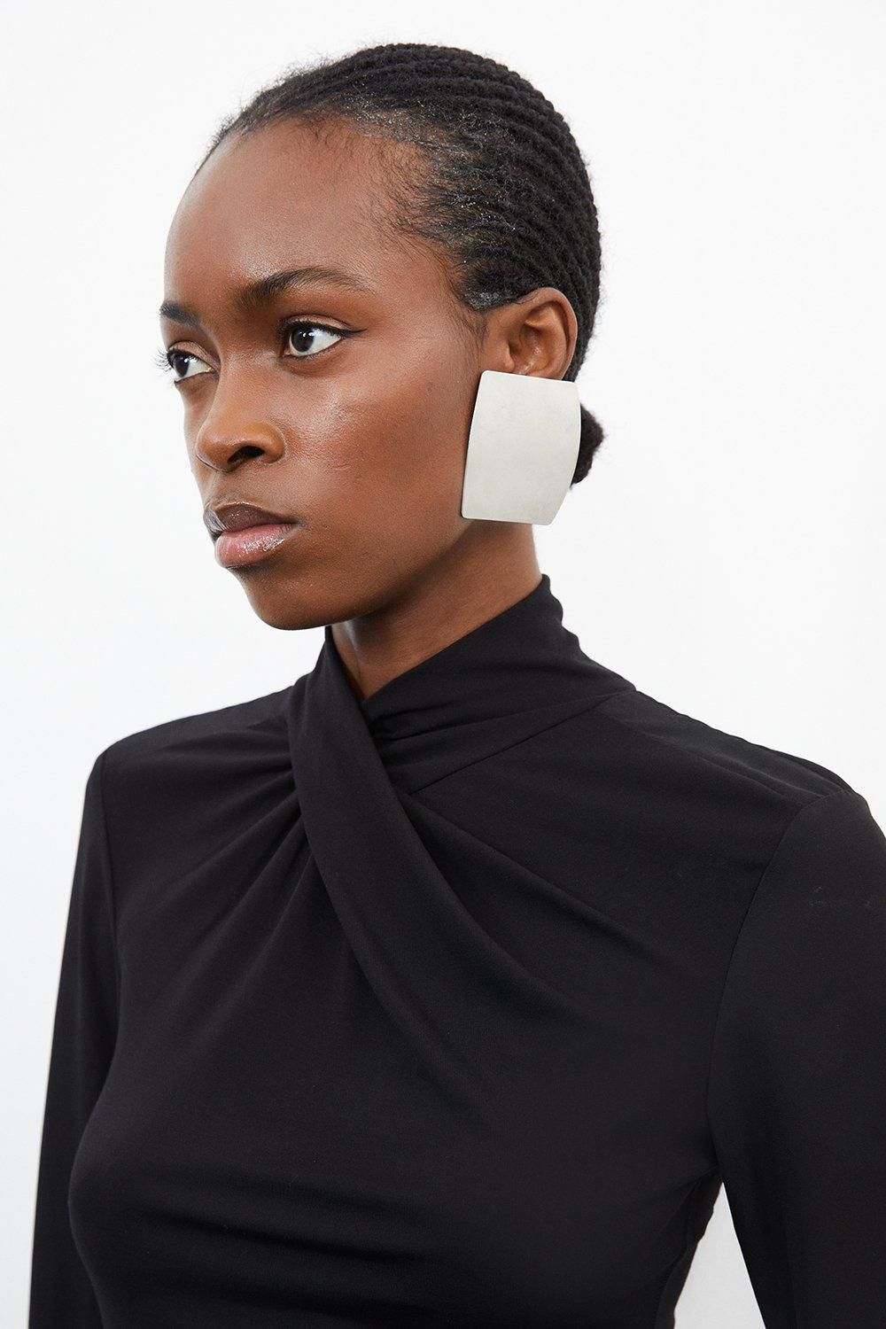 KarenMillen Jersey And Georgette Mix High Neck Top