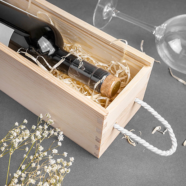 Creative Deco Boîte Caisse à Vin en Bois Naturel 36 x 11 x 9,8 cm - Cadeau Vin Mariage - 1 Bouteille - Coffret Vin - Boite Cadeau