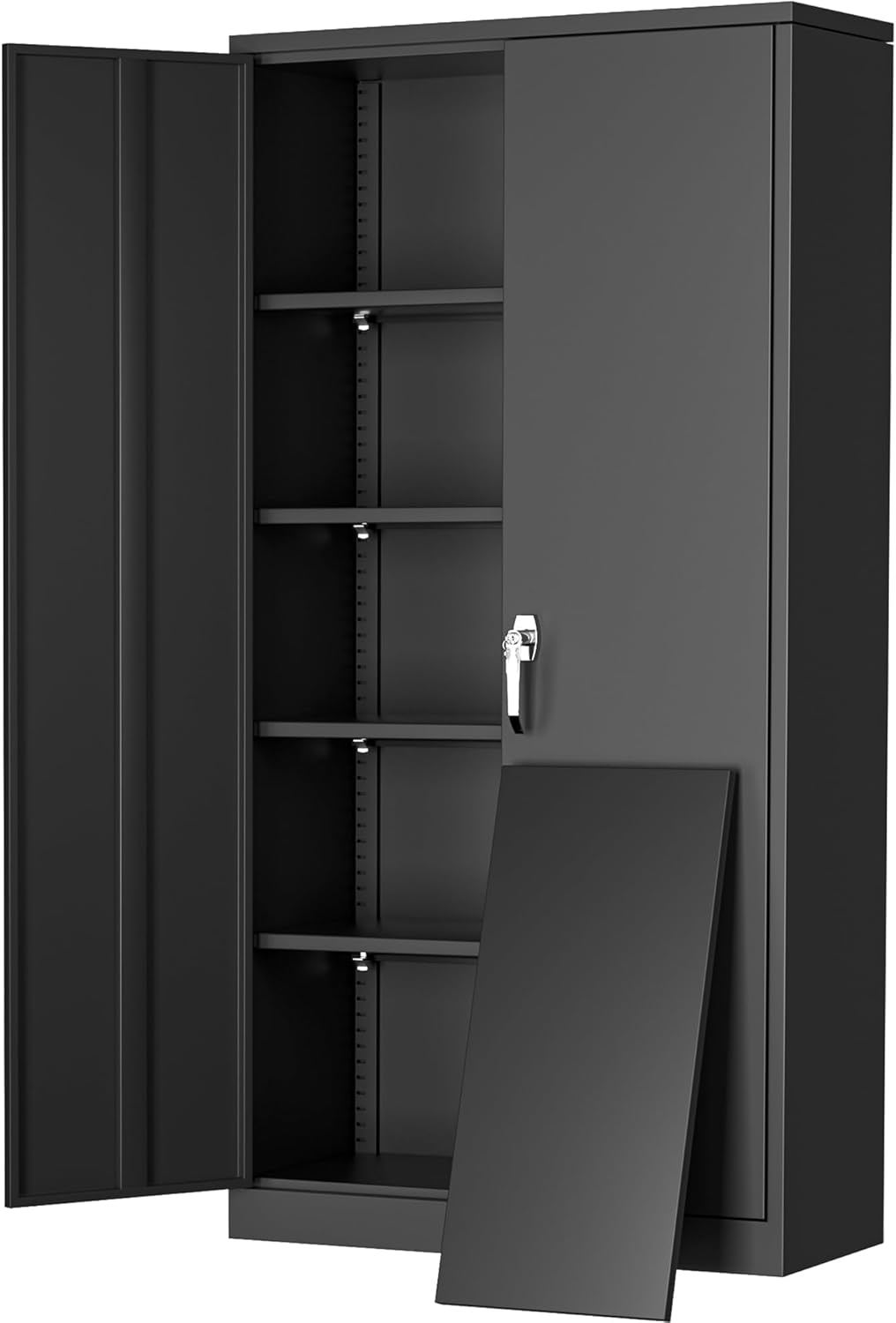 Greenvelly Metal Cabinet with Lock, 72 Metal Storage Cabinet with 2 Doors and Adjustable 4 Shelves, Locking Cabinet for Home Office, Garage(32 W x 16 D), Black