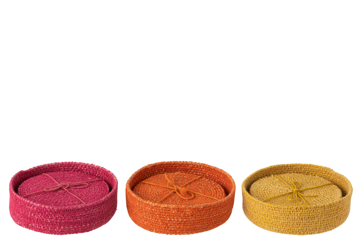 J-Line onderzetter - zeegras - roze/orange/geel - 3 dozen van 6 st.