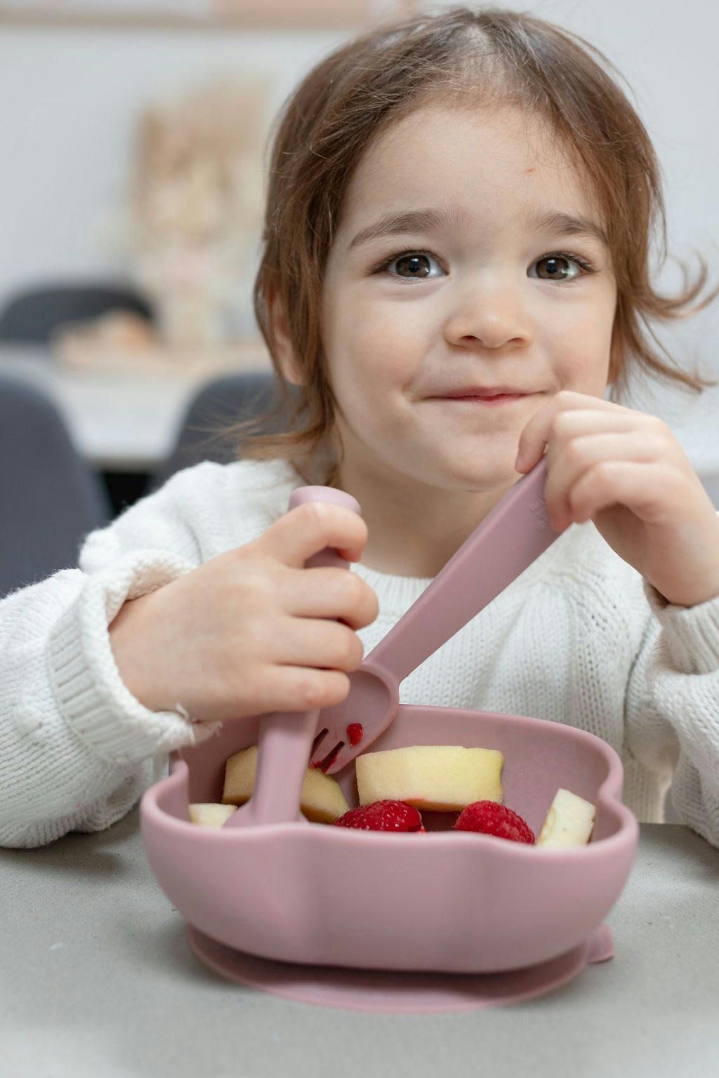 - Couverts bébé en silicone  Vieux rose