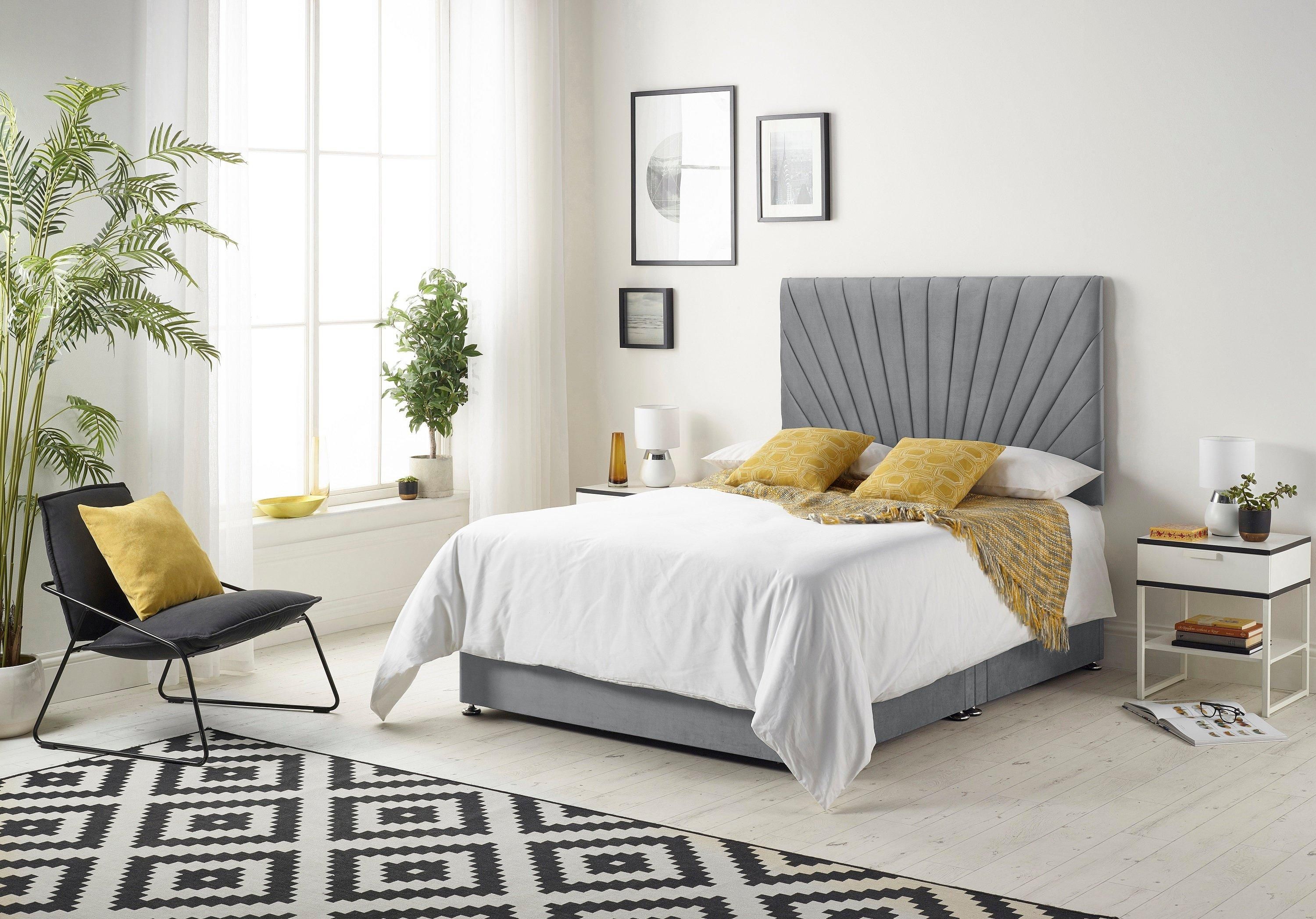 Somnior Platinum Ortho Sprung Memory Foam Mattress with Divan Bed with Headboard Plush Fabric