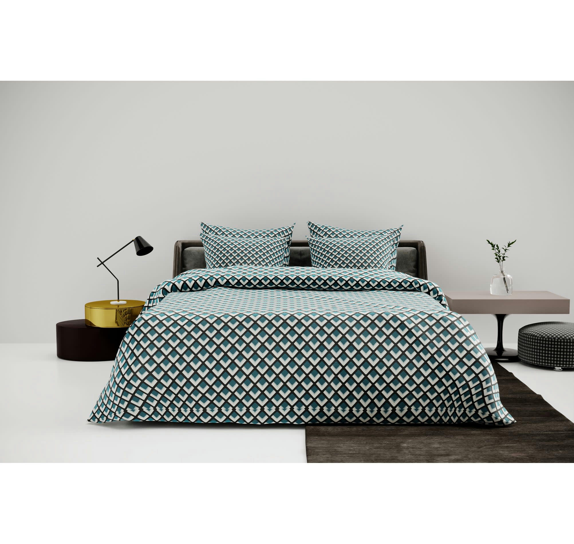 ELVI - Parure de lit en satin de coton motif géométrique 260x240cm
