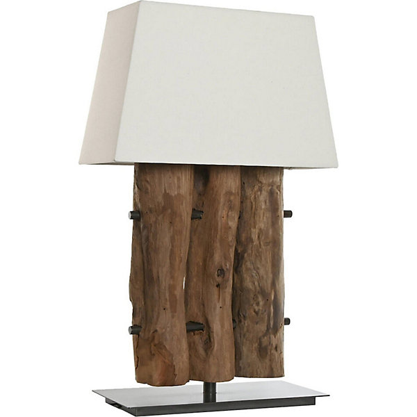 Lampe de table en teck et fer esprit artisanal fait main 45 x 20 x 73 cm Bois naturel et beige chaleureux
