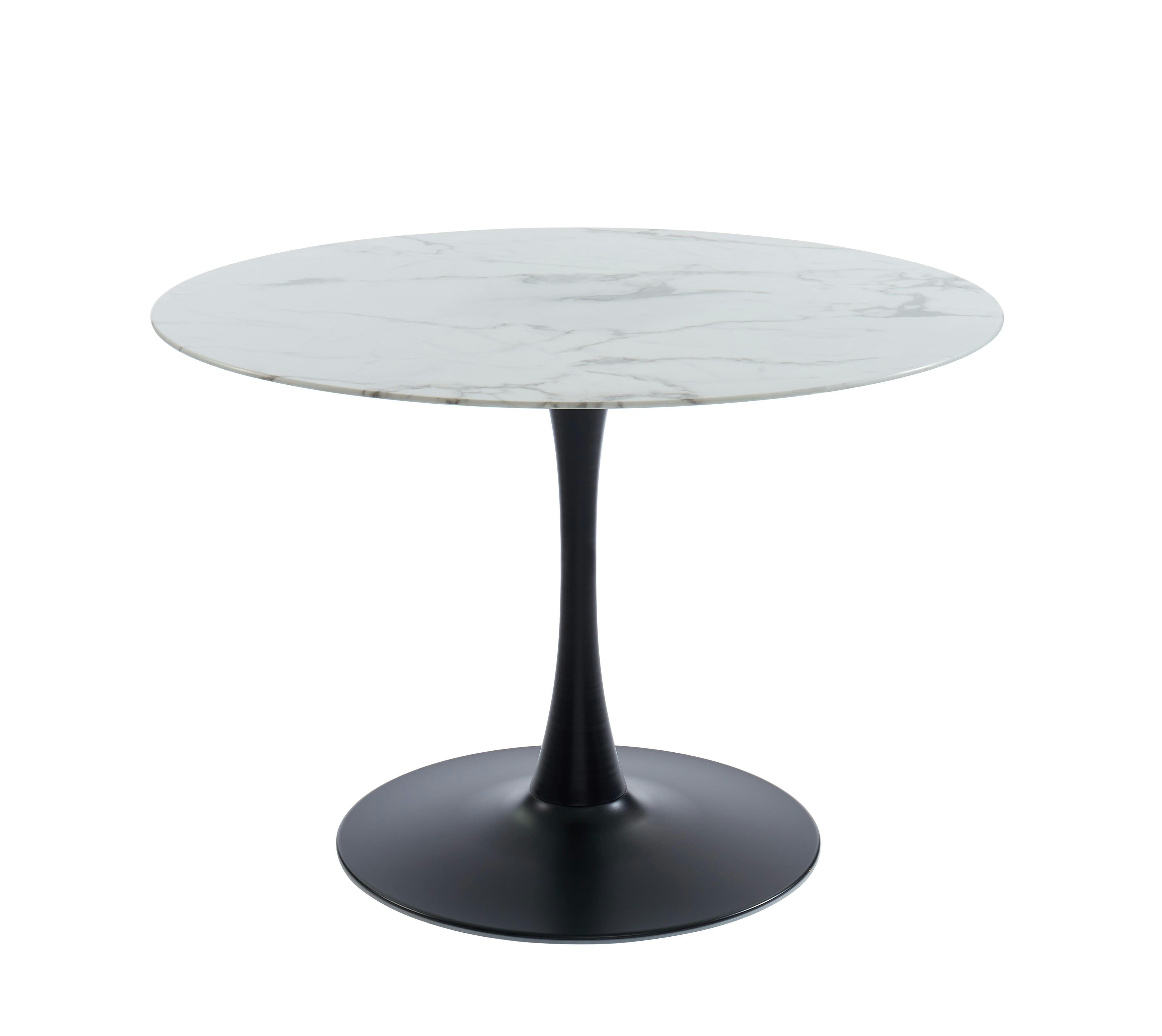 MONIKA - Table de séjour  verre effet marbre  ronde 110cm pied noir