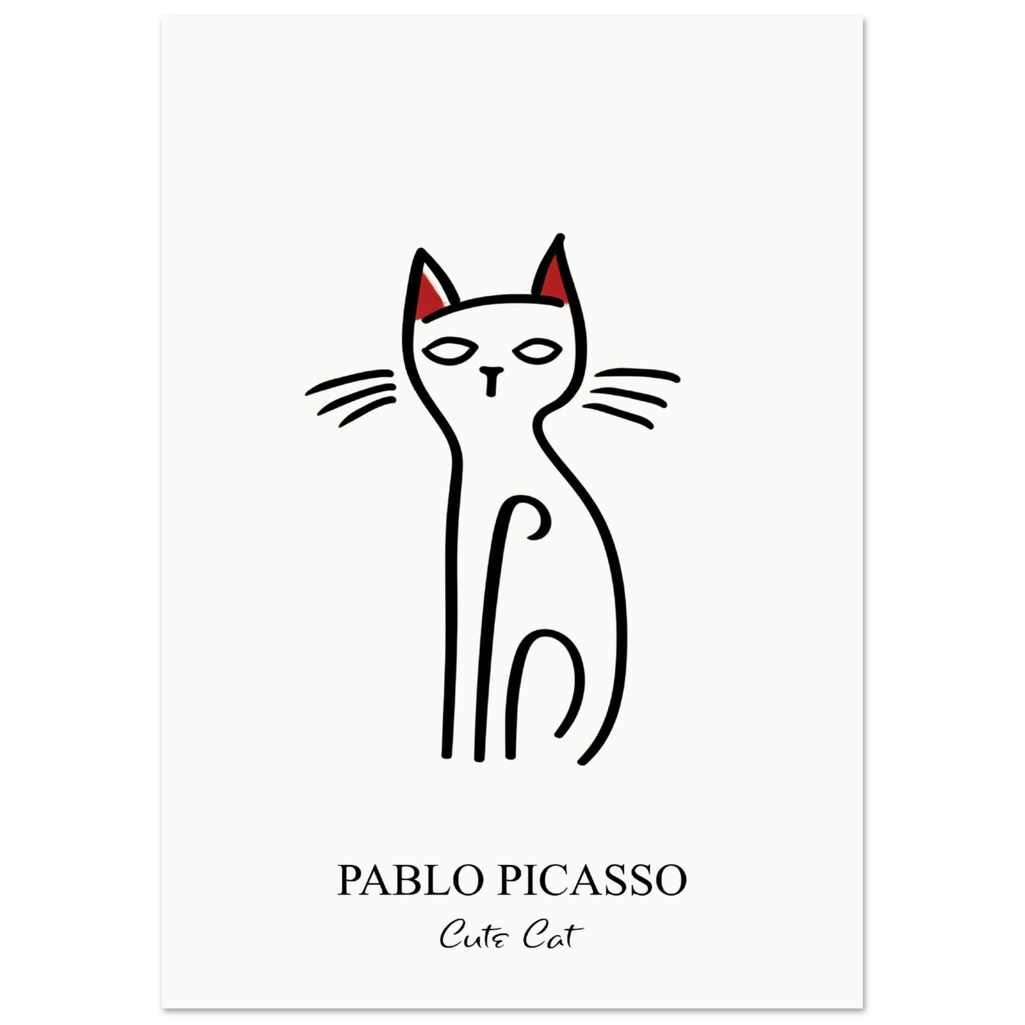 Artfulprints Poster Pablo Picasso - Cute cat  - A4 21x29.7 cm - Zwart / Wit