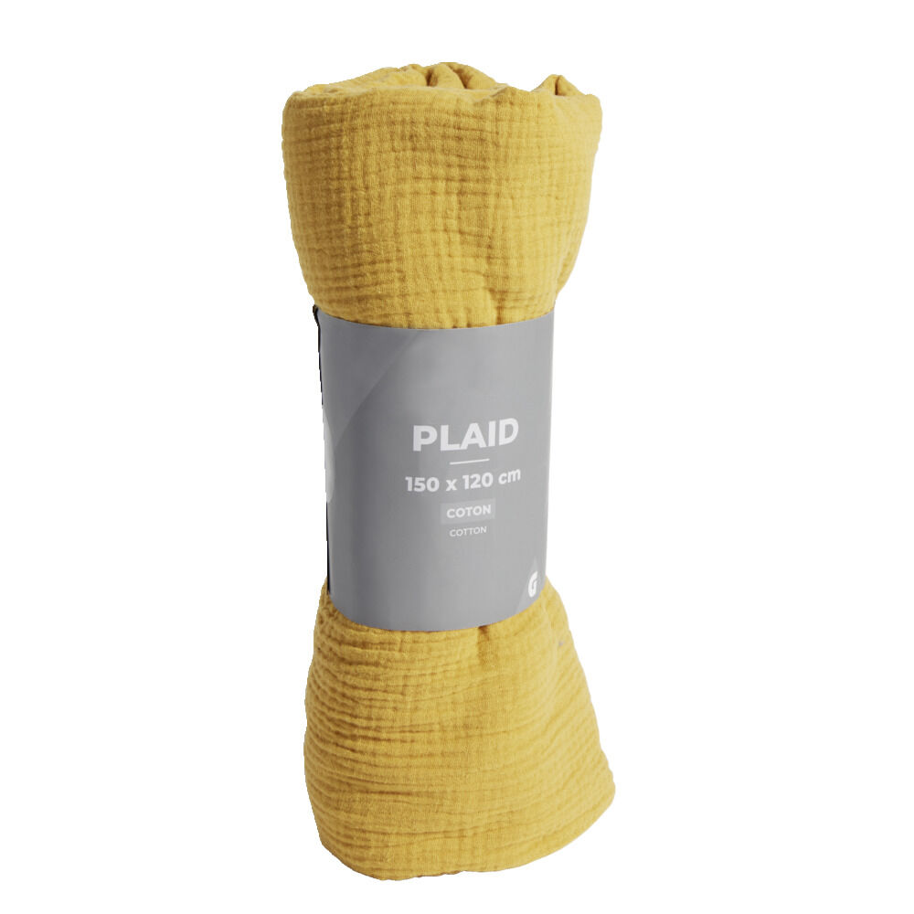 Plaid d'été gaze de coton jaune moutarde 150x120cm