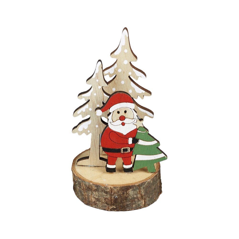 Rondin bois avec déco No&euml;l à poser Ø7xH12cm (3 modèles)