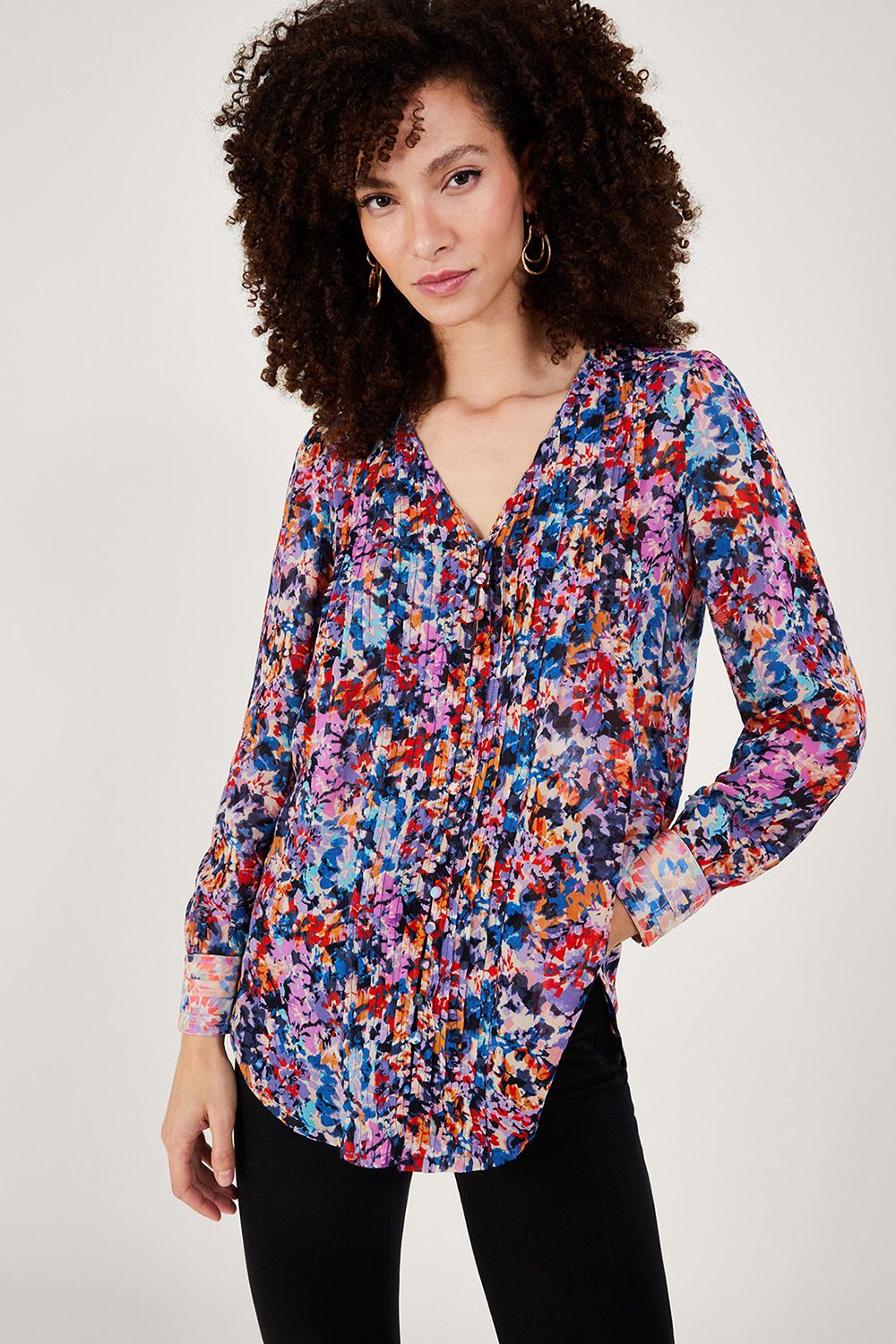 Monsoon Palmer Print Pleated Blouse