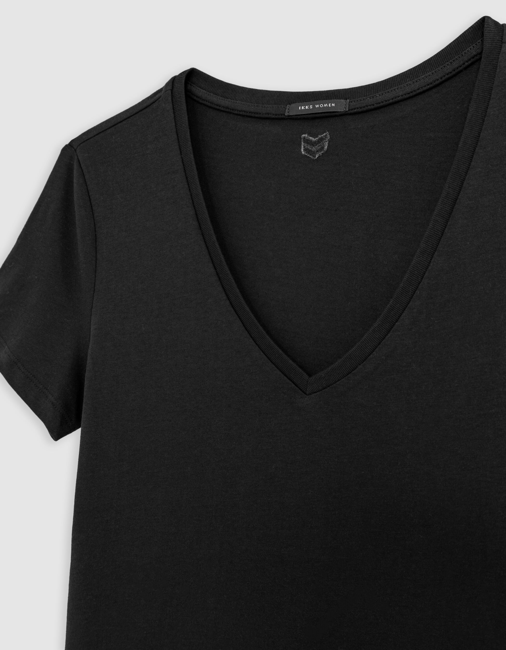 Tee-shirt encolure V marine broderie chevrons dos Femme