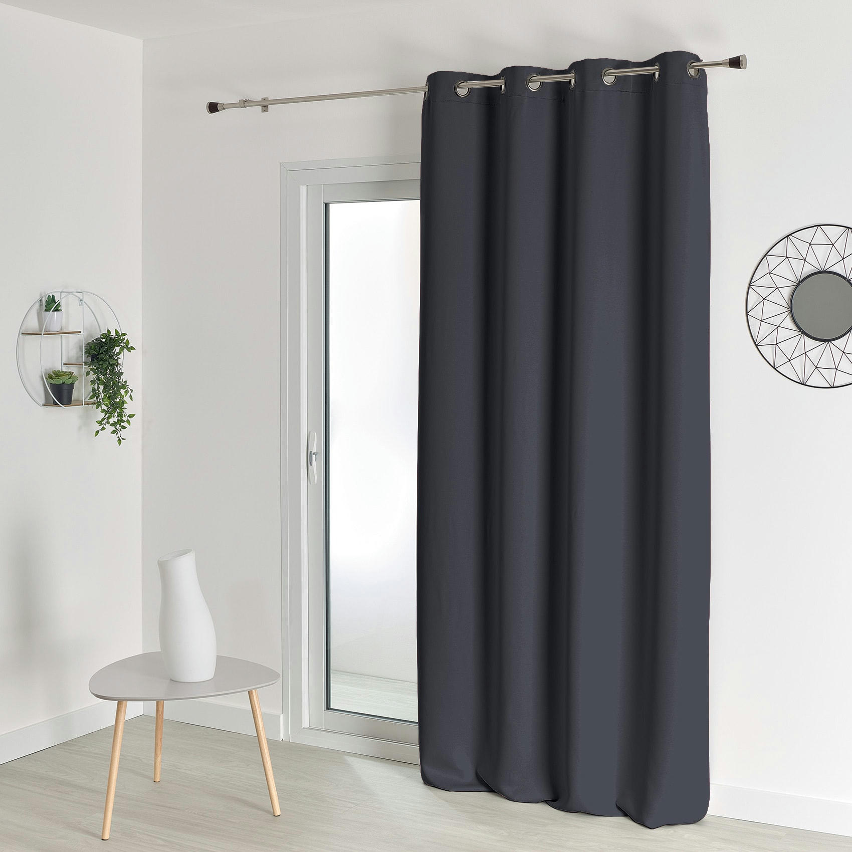 - Rideau occultant uni polyester/occultant gris anthracite 140x260 cm