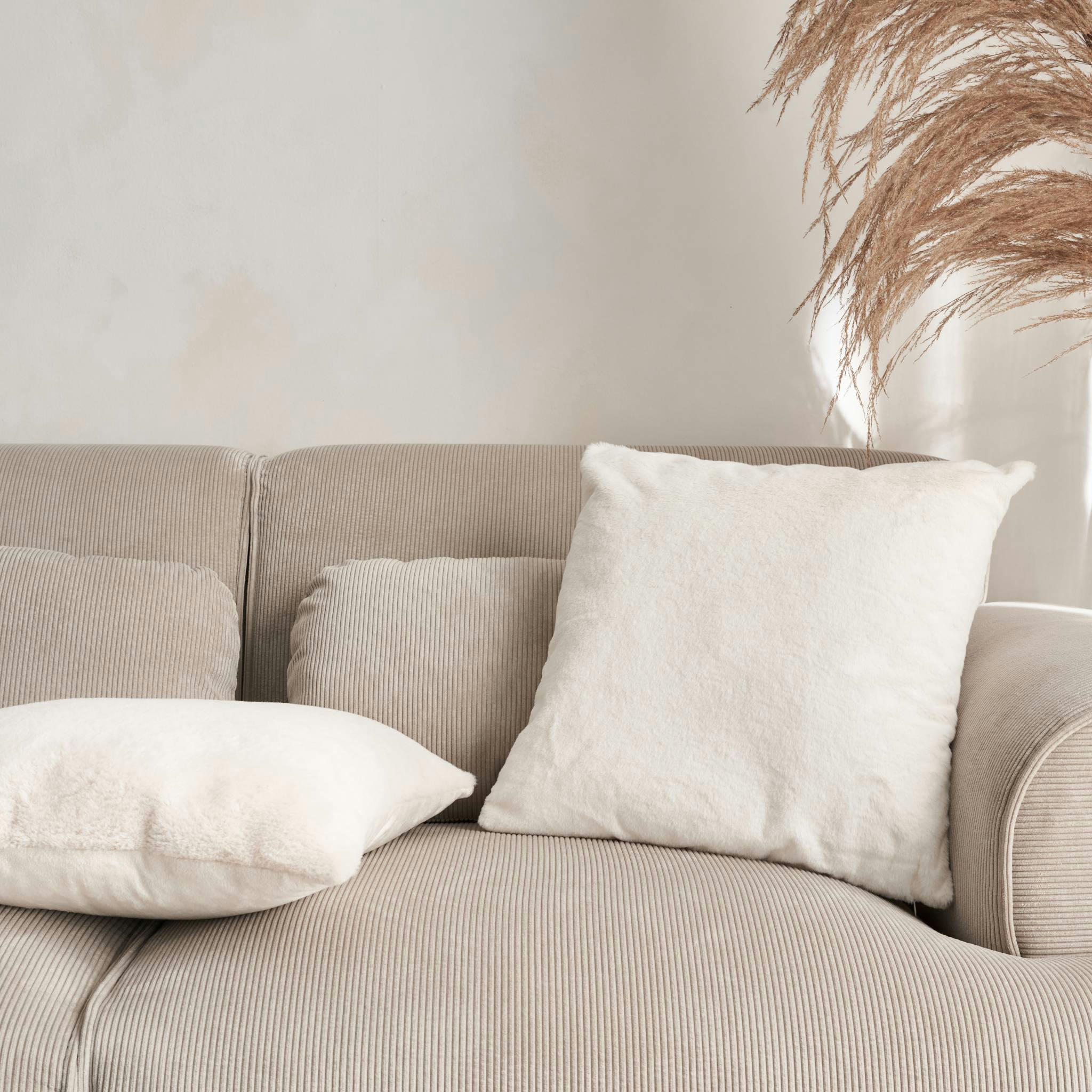 LAPONIE - Coussin blanc garnis fausse fourrure 40x40cm (lot de 2)