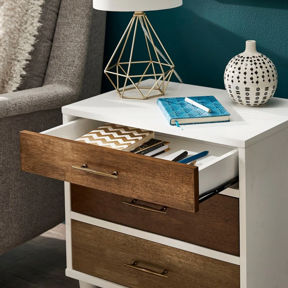 Prudence White and Natural Finish 3-Drawer Nightstand from iNSPIRE Q Modern