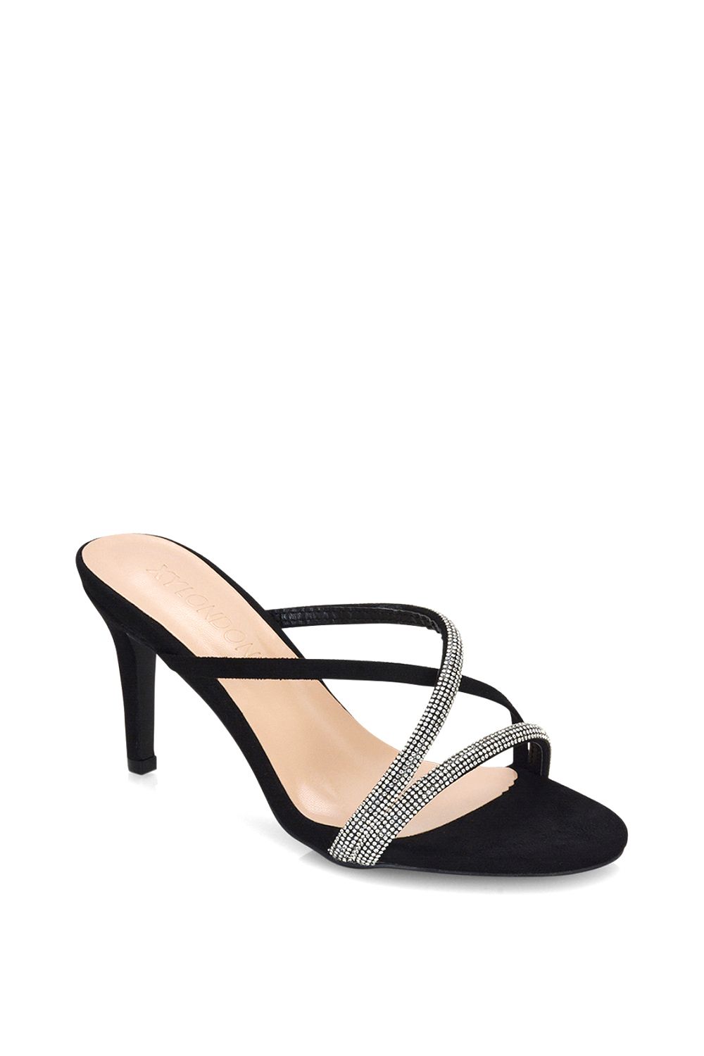 XY London Teddie' Diamante Cross Over Strappy Sandal Stiletto High Mule Heels
