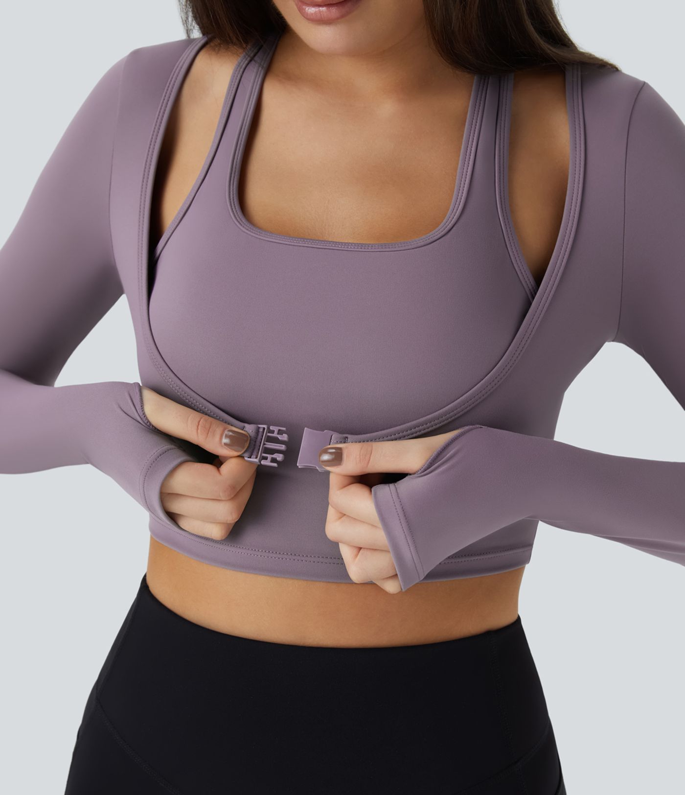 Softlyzero™ Plush Top Sport Yoga Manches Longues Trou pour le Pouce Dos Nu Col Halter