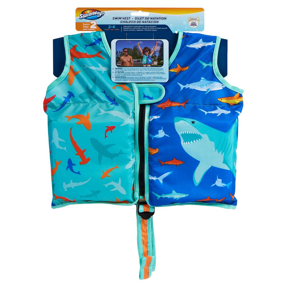 Swimways Kids' UPF 50+ Sun Protected Swim Vest, Shark Design, Ages 2+