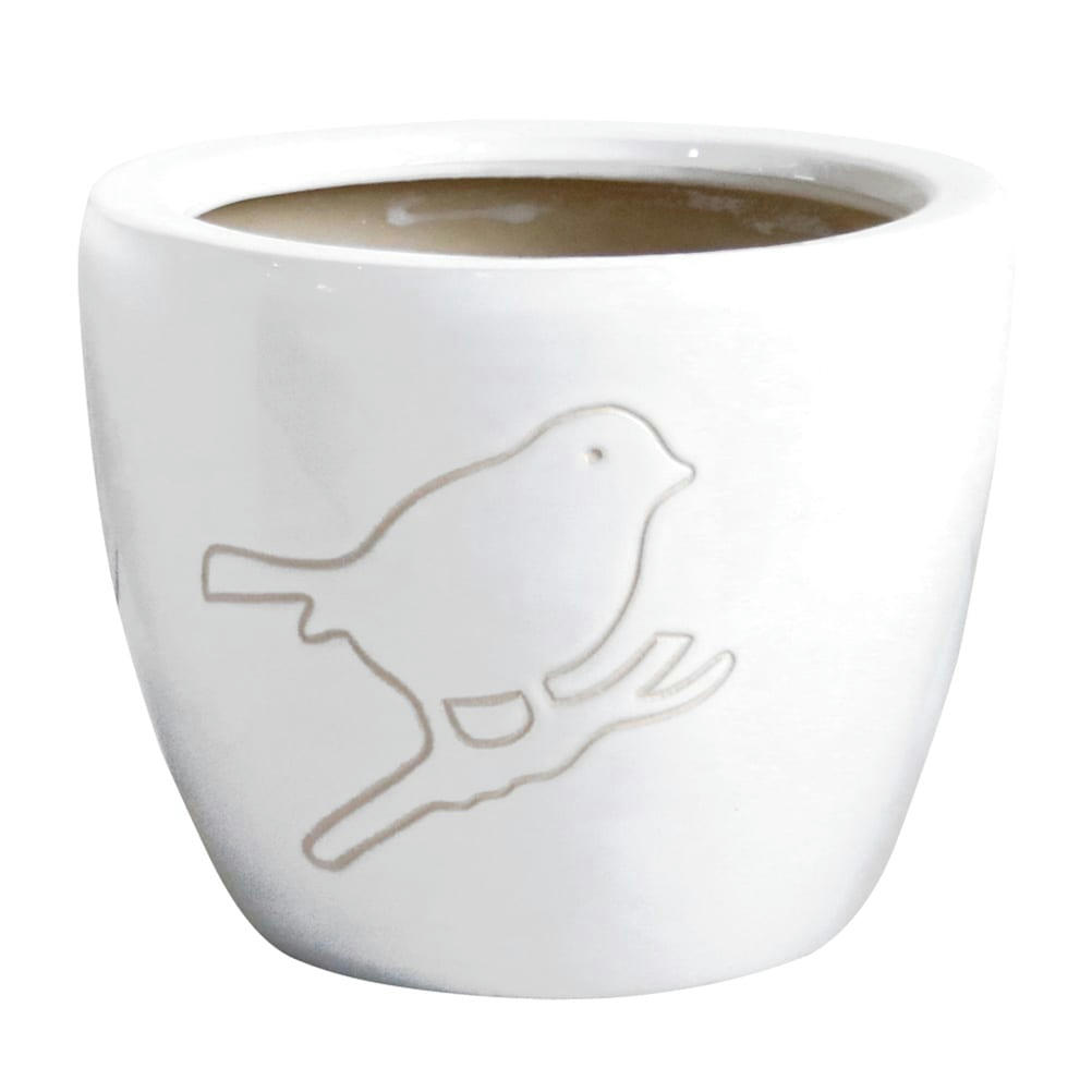 BIRD - Cache pot blanc en terre cuite H18cm
