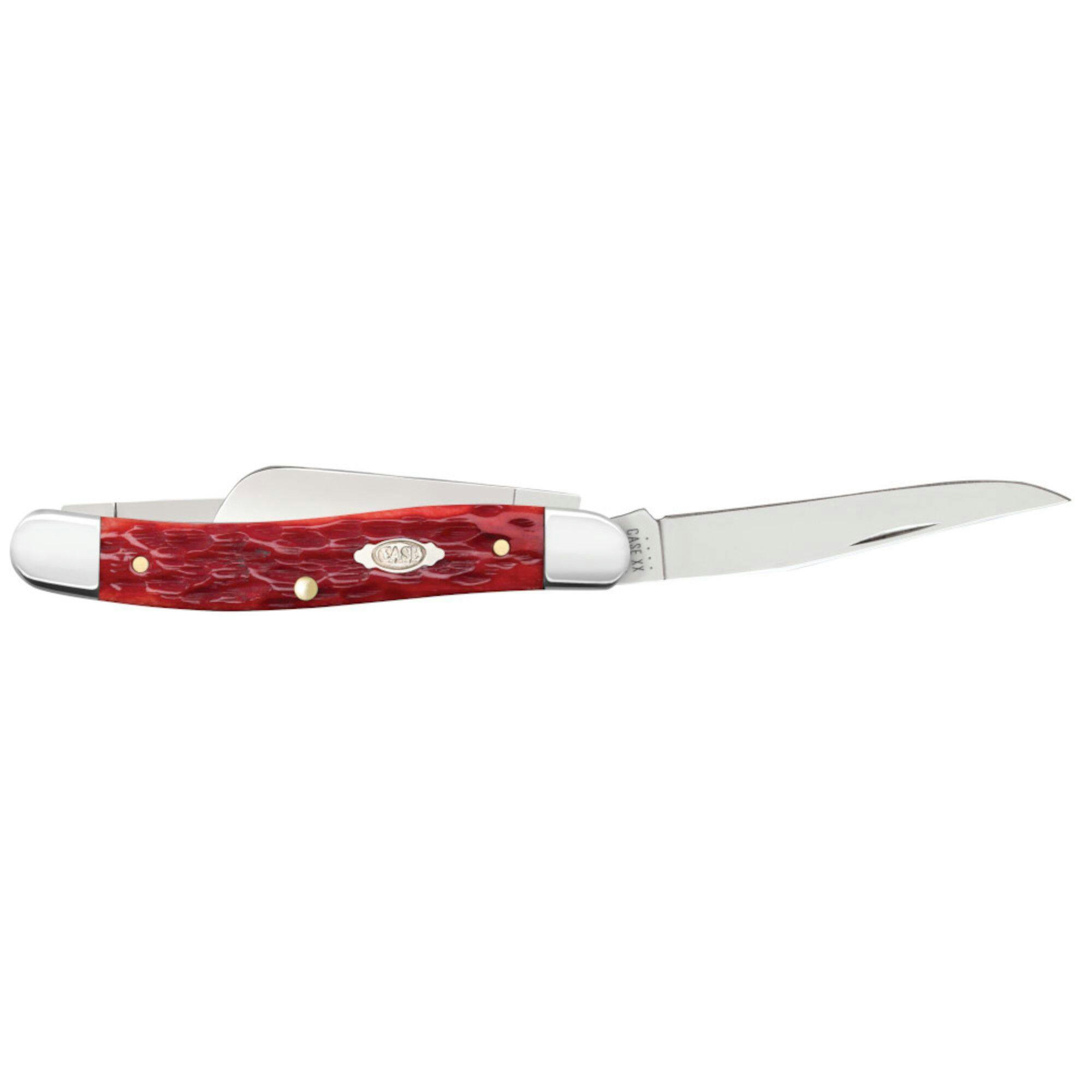Case Dark Red Bone Medium Stockman Pocket Folding Knife with Clip, Sheepfoot & Spey Blades