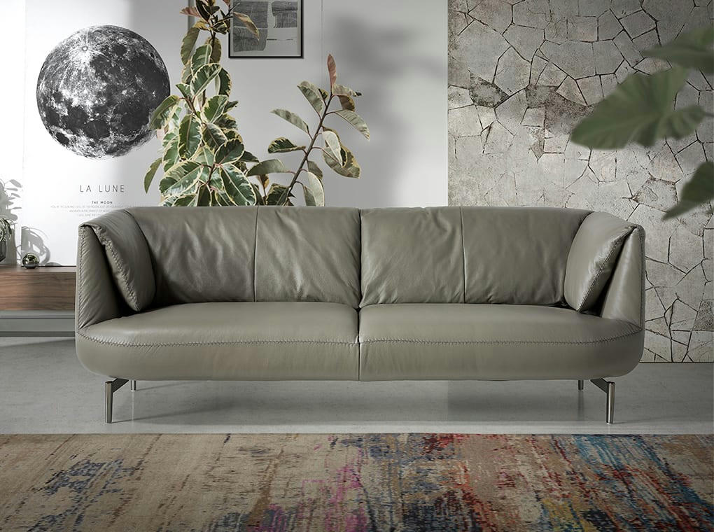 - Canapé 3 places en cuir gris et acier