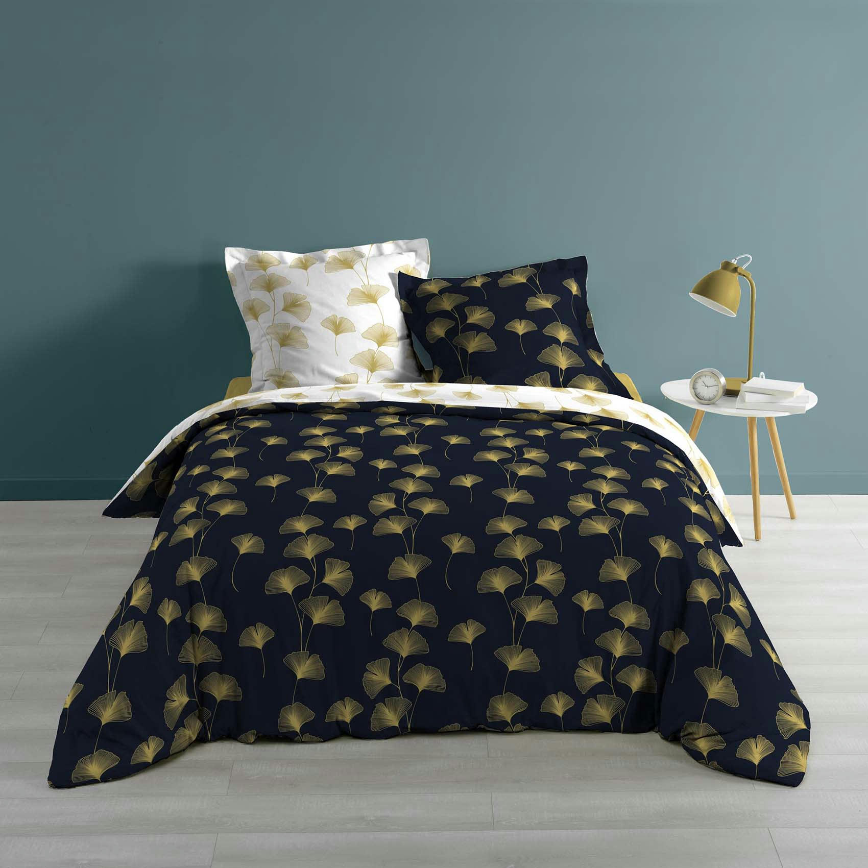 BLOOMY - Housse de couette réversible marine/or 220x240 +2 taies