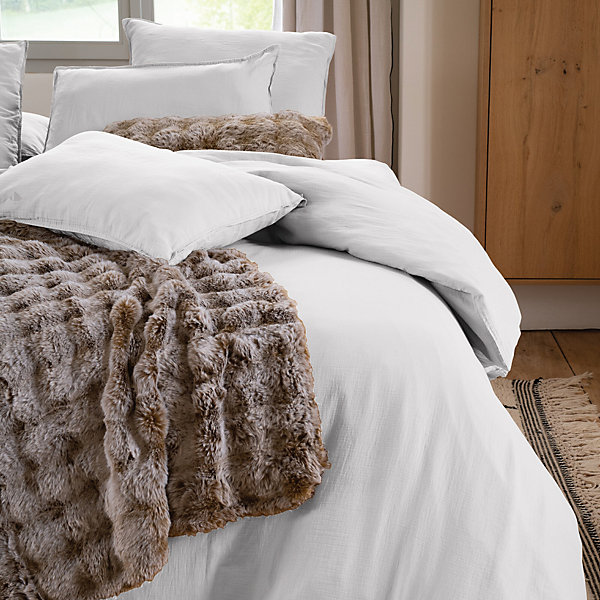 Housse de couette 240x220 cm mousseline de coton MILOS blanc neige