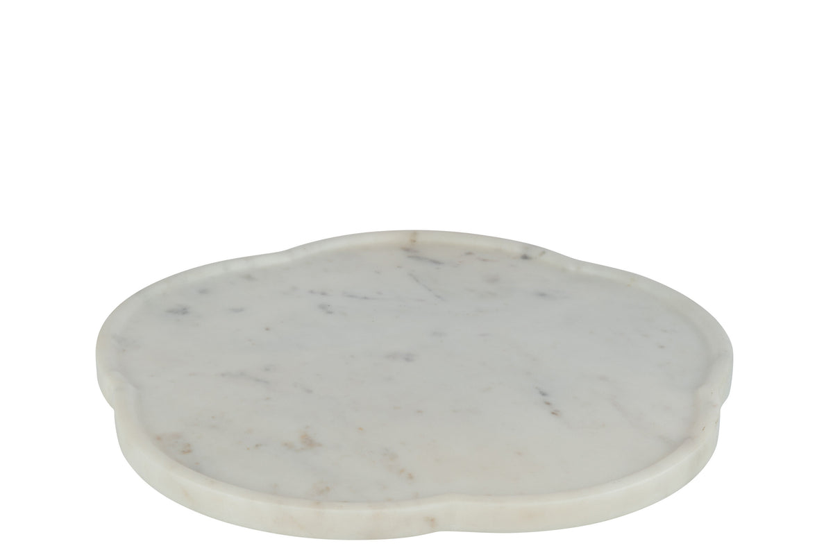 J-Line plateau Bloem Roterend Marmer- steen - wit