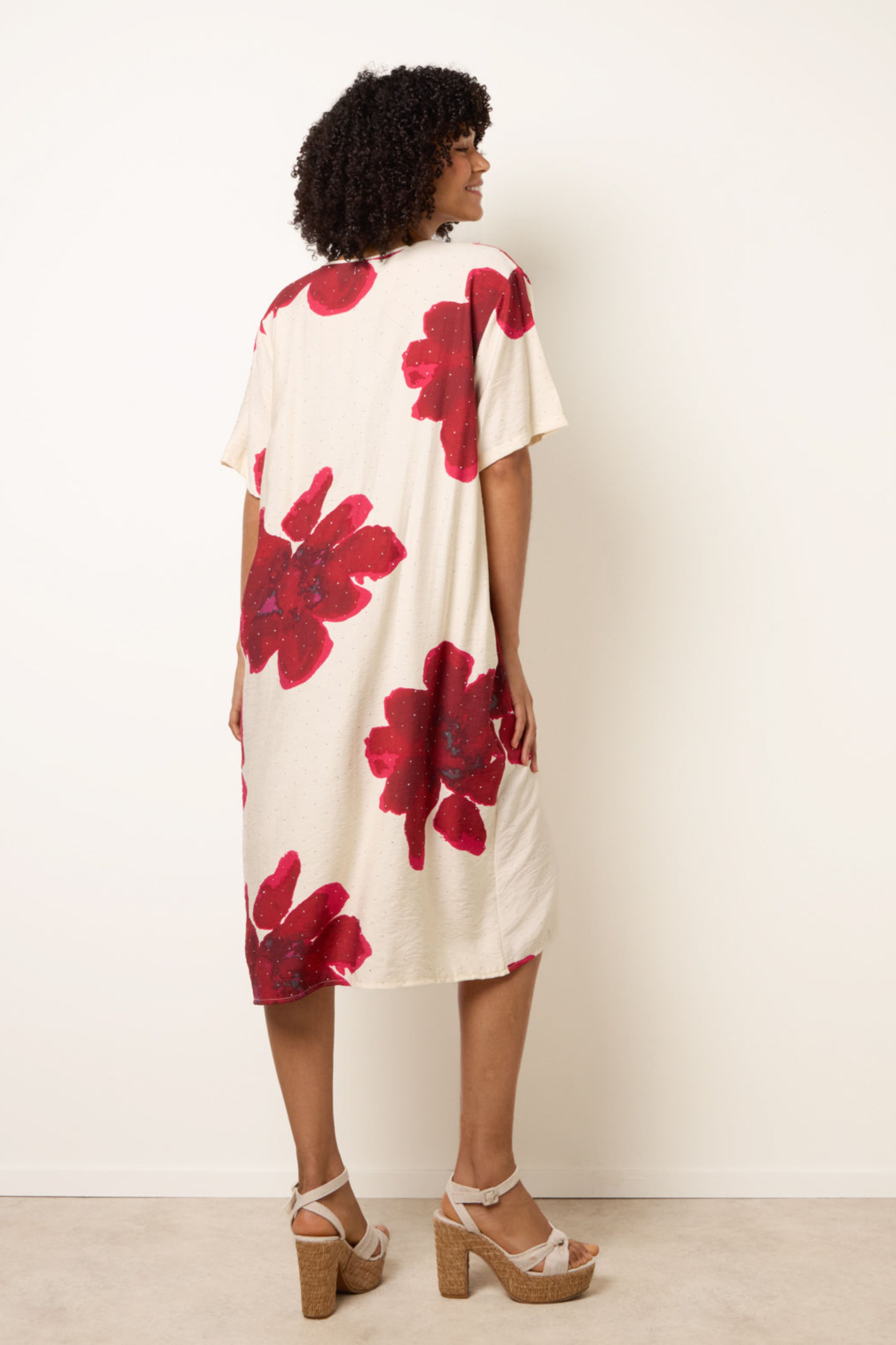 Blue Vanilla Red Floral Print Diamante Detailed Dress