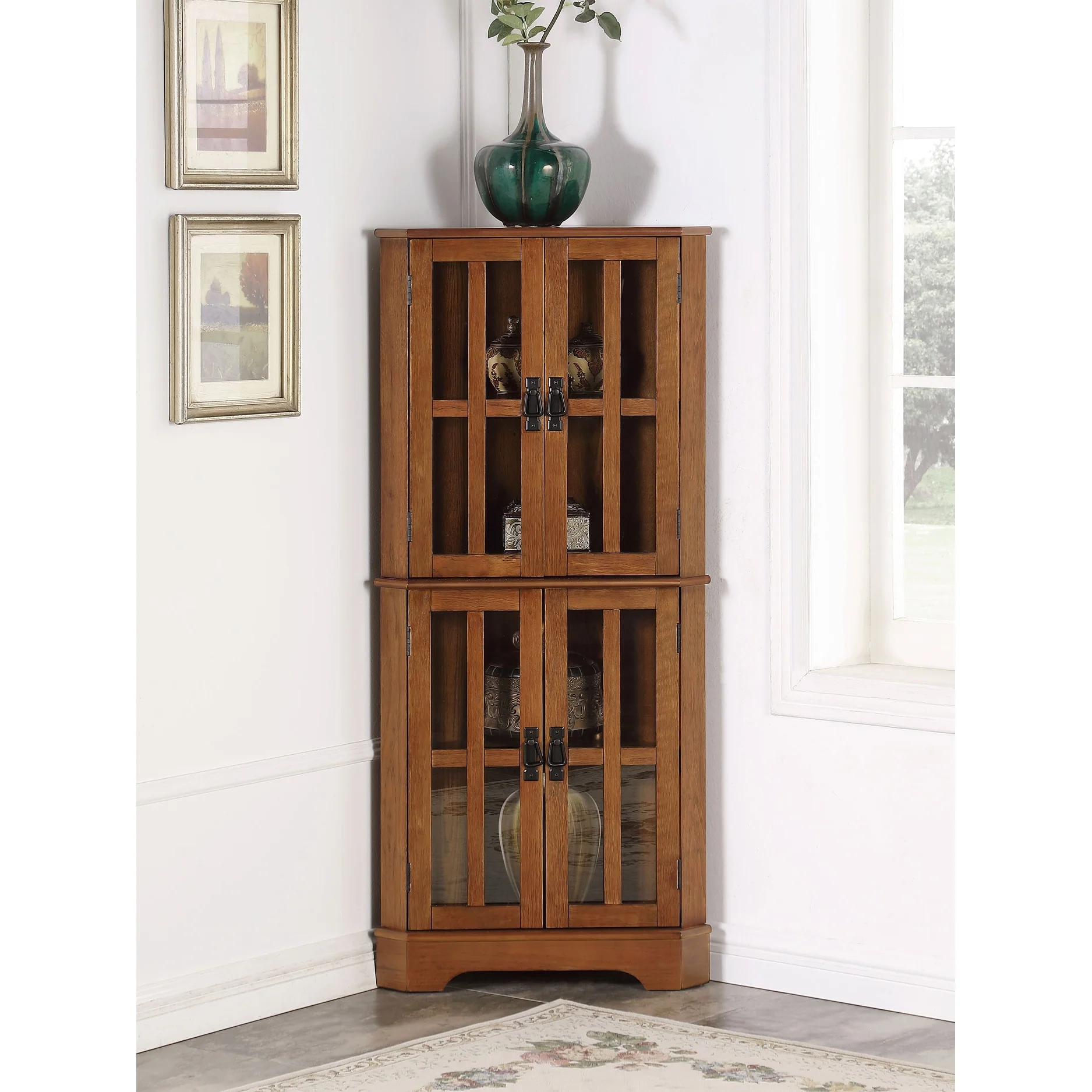 Coreosis 4-door Wood Corner Curio Cabinet Golden Brown