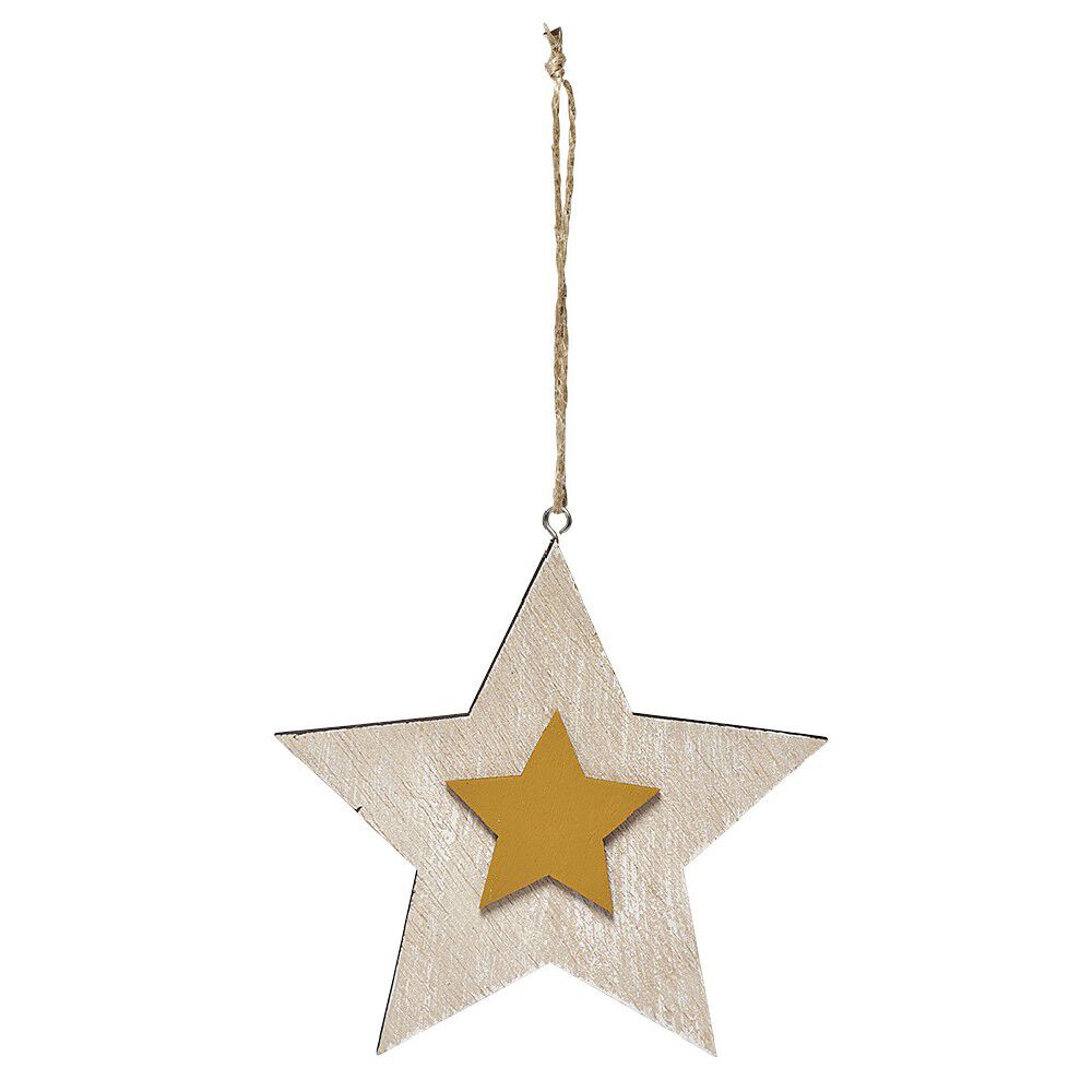 Suspension de No&euml;l en bois motif incrusté étoile