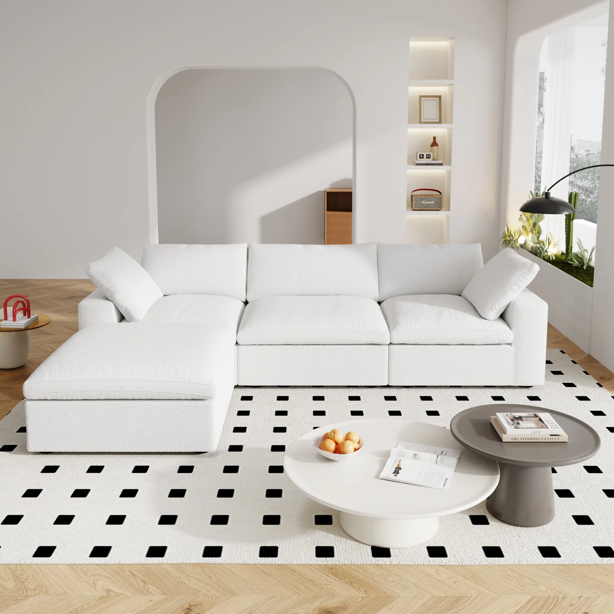 120 L-shaped Modern Sectional Sofa Linen Modular Sofa Couch with Storage Ottoman