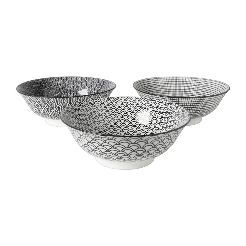 Schaaltje black print streep - &Oslash;21x7 cm