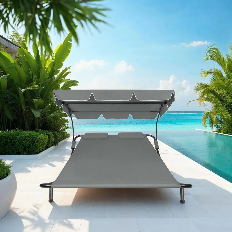 tectake Ligbed voor 2 personen, Zwart / Grijs