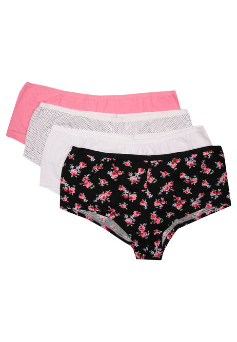 Womens 4pk Pink Rose Print Shorts Briefs