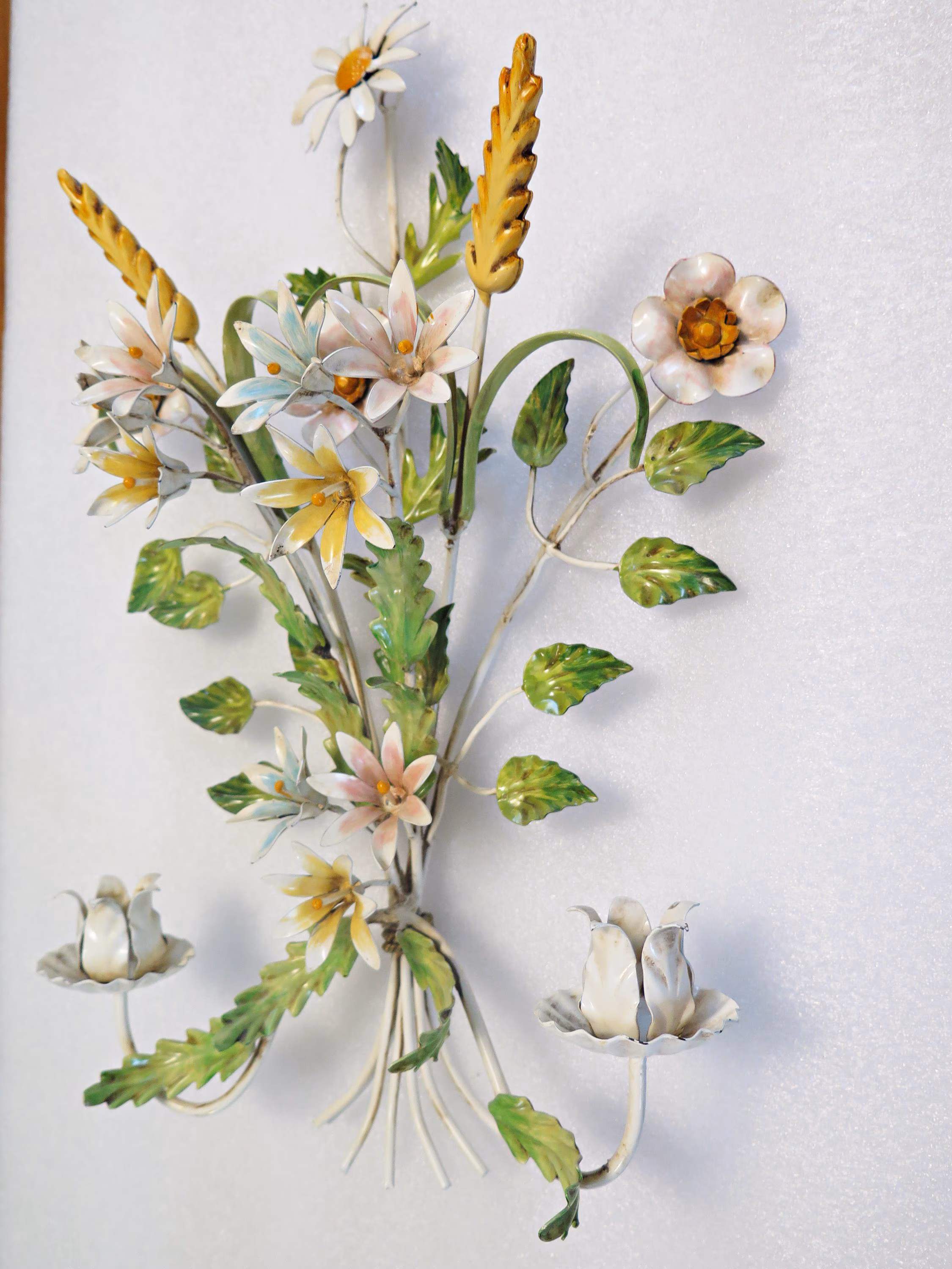 Toleware Floral Sconce Candleholder // Vintage Italian Hand Painted Metal